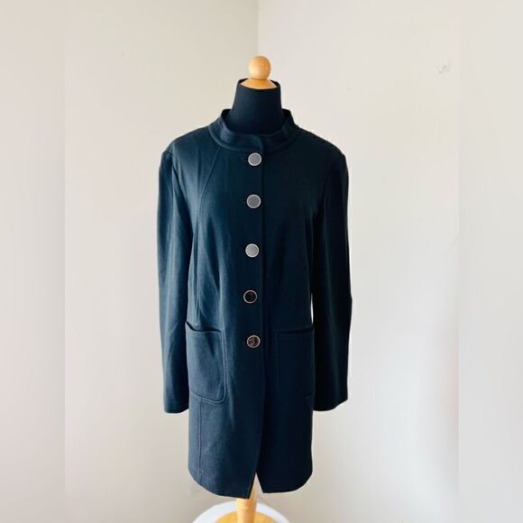 ST JOHN WOOL BLACK LONG JACKET COVER UP SIZE 12 - Picture 1 of 9